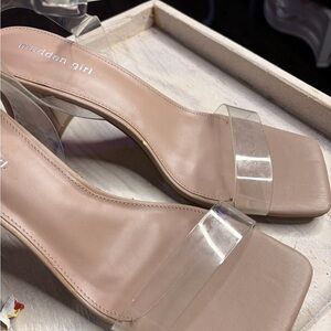 Steve Madden Nude Clear-Strap Square Toe Slide Mules